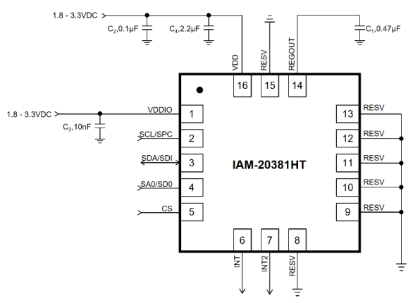 应用电路图 - TDK InvenSense IAM-20381HT 3 轴加速计